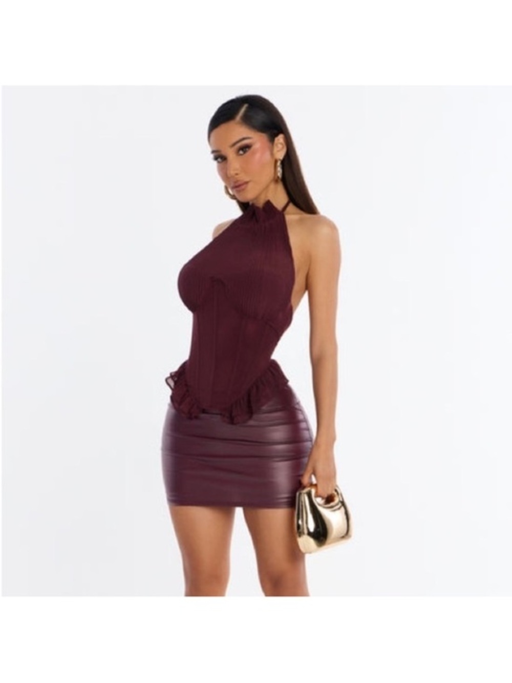 Fashion Nova Burgundy Halter Corset Top